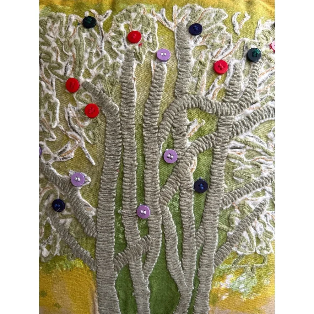 Mod Lifestyles Handcrafted Throw Pillow Embroidered Tree Design & Button Accents